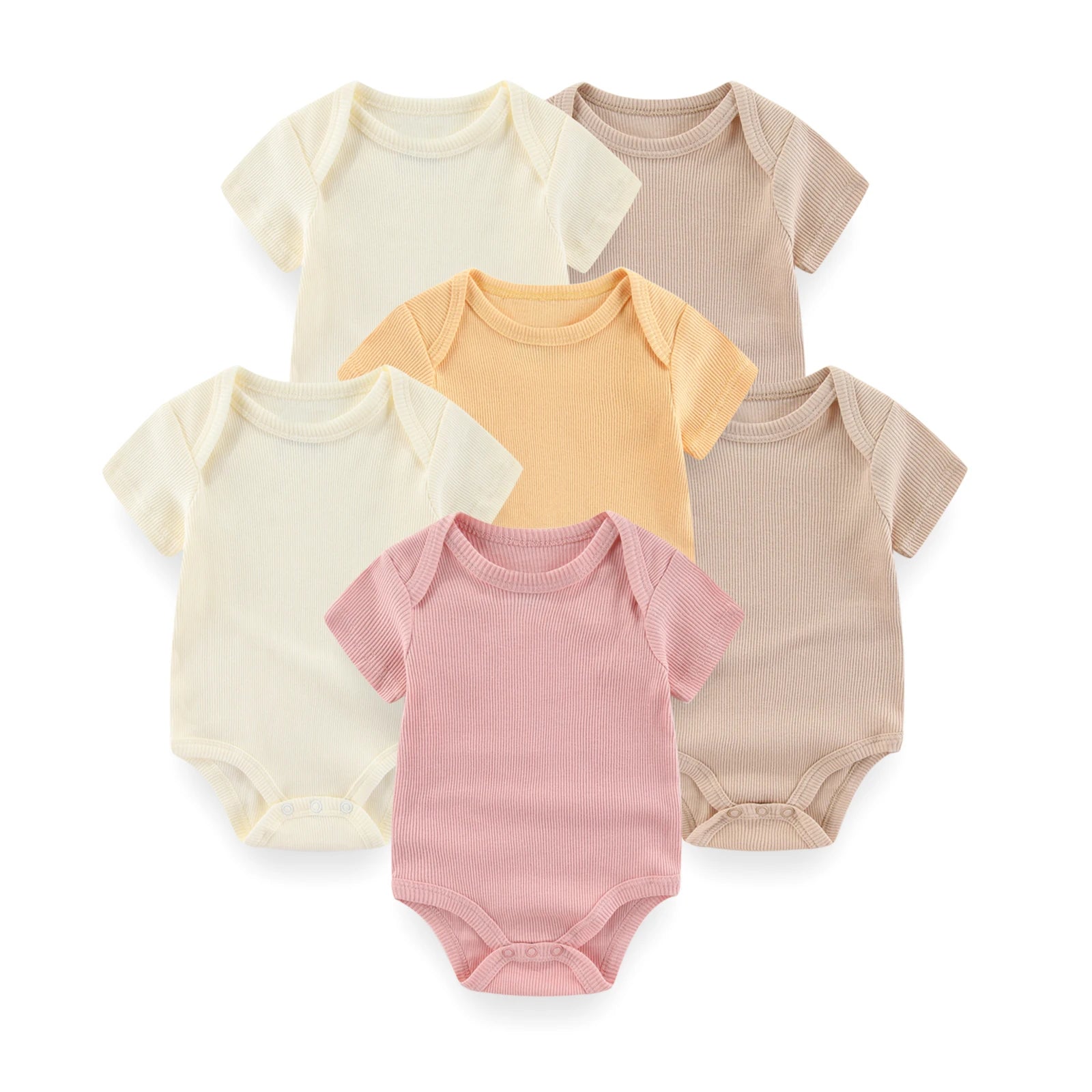 Set de 6 Bodys de Algodón Unisex - Manga Corta y Color Sólido (0-12M)