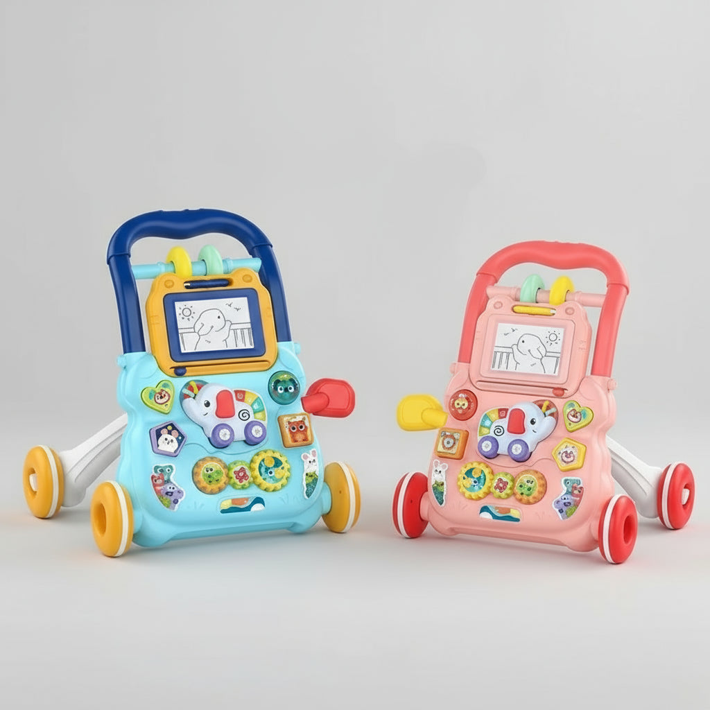 Andadera Bebé 3 en 1: Centro de Actividades, Pizarrón Mágico y Carrito de Aprendizaje – Primeros Pasos y Diversión Creativa