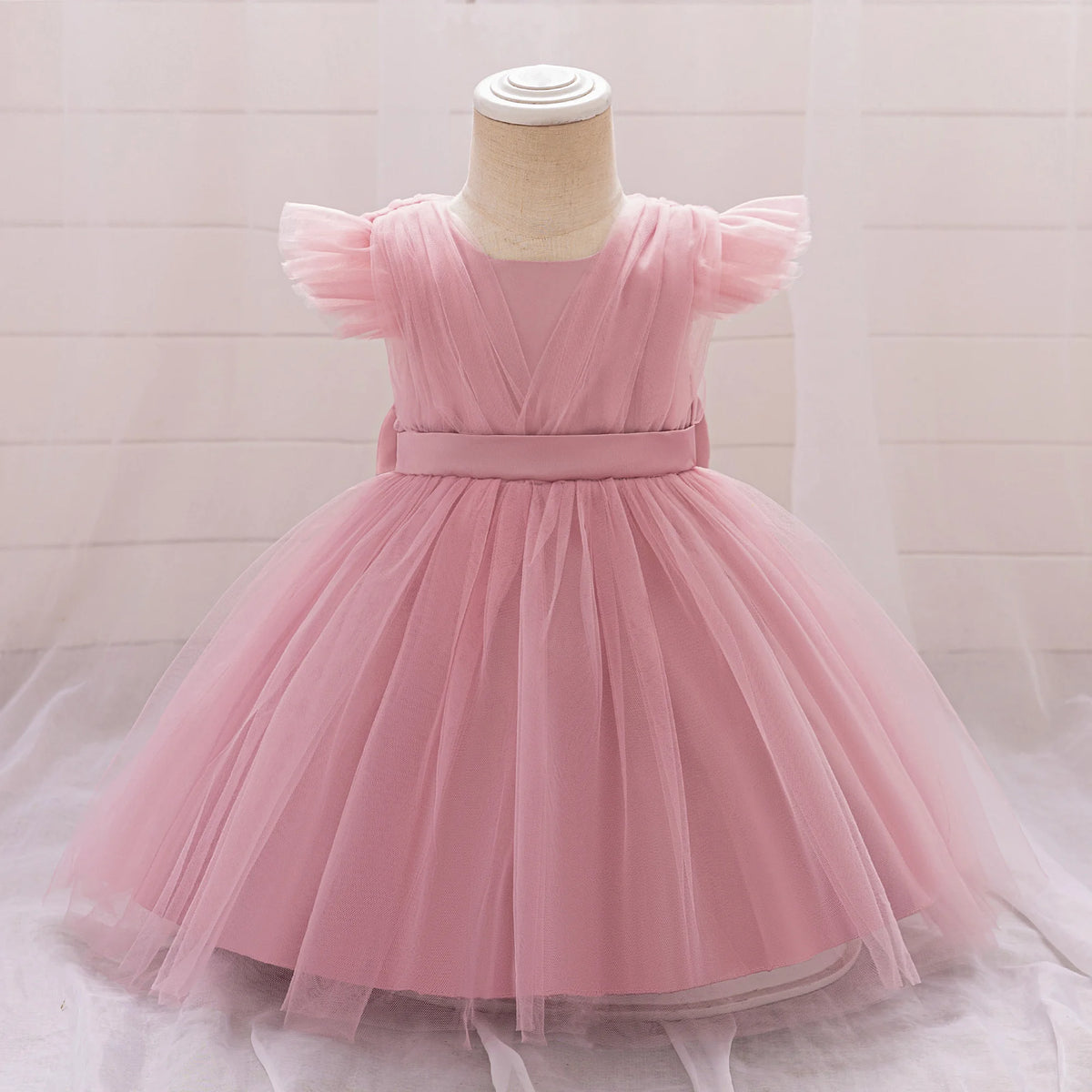 Vestido de Fiesta para Bebé: Falda de Malla con Mangas de Vuelo (6M-3T)
