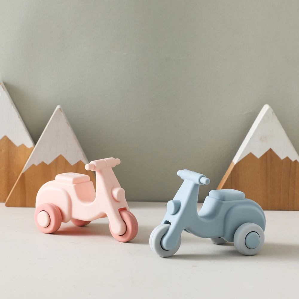 Coche de Juguete Montessori de Silicona | 2-en-1 Mordedera y Juguete Educativo