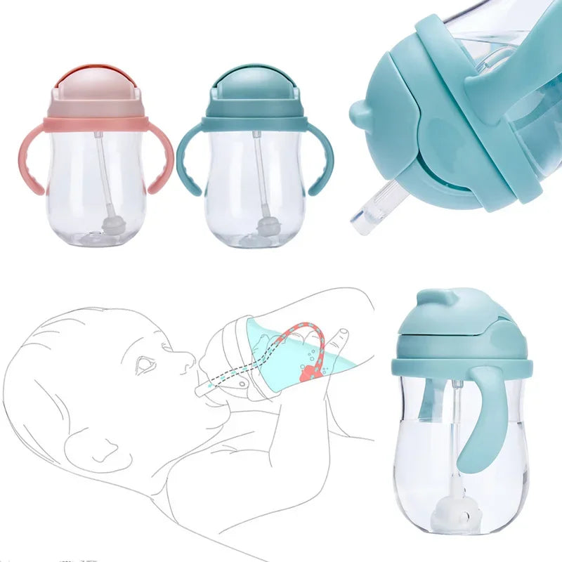 Botella de Agua con Popote y Válvula de 300 ml | Portátil, Antiderrames y con Asa para Entrenamiento