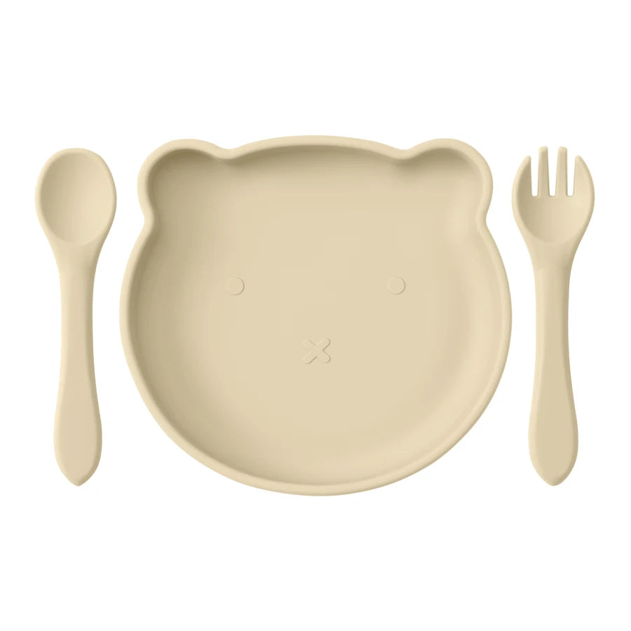  Vajilla para niños o bebé de silicona, plato con ventosa de succión sin BPA's, cuchara y tenedor.