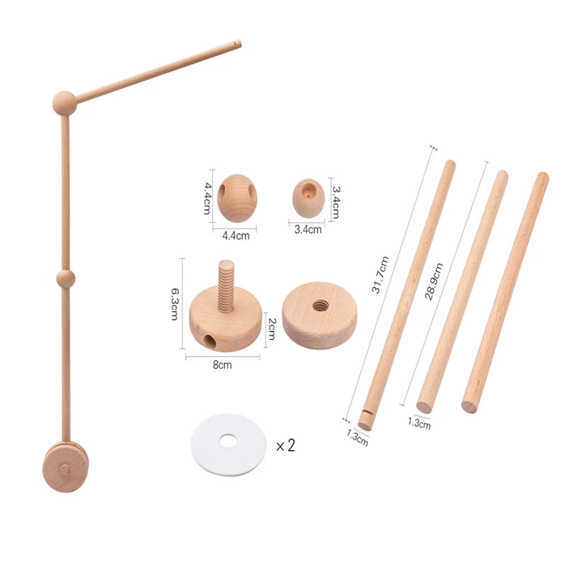 Móvil de Cuna 360° de Madera y Felpa | Estimulación Temprana | Oso Rosa, Conejo Café y Estrellas