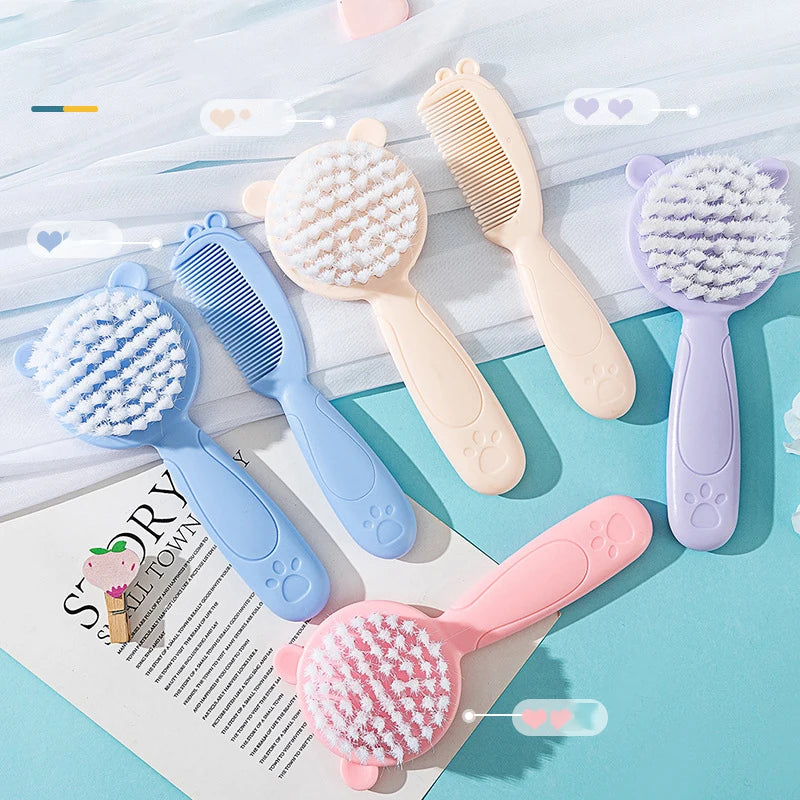 Set de 2 Piezas: Cepillo de Masaje y Peine para Bebé (Colores Tiernos)