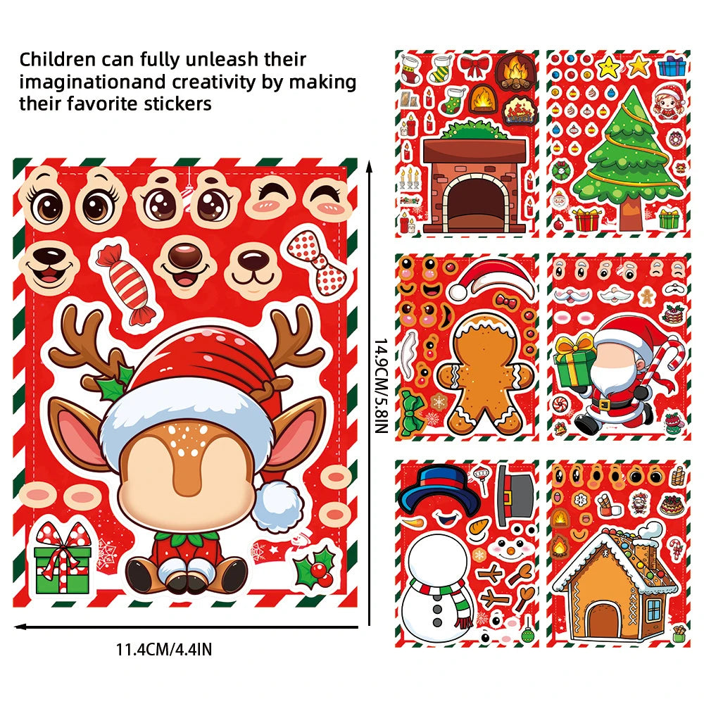 8/16 Hojas Pegatinas-Rompecabezas Navideñas | ¡Crea Caras Navideñas!