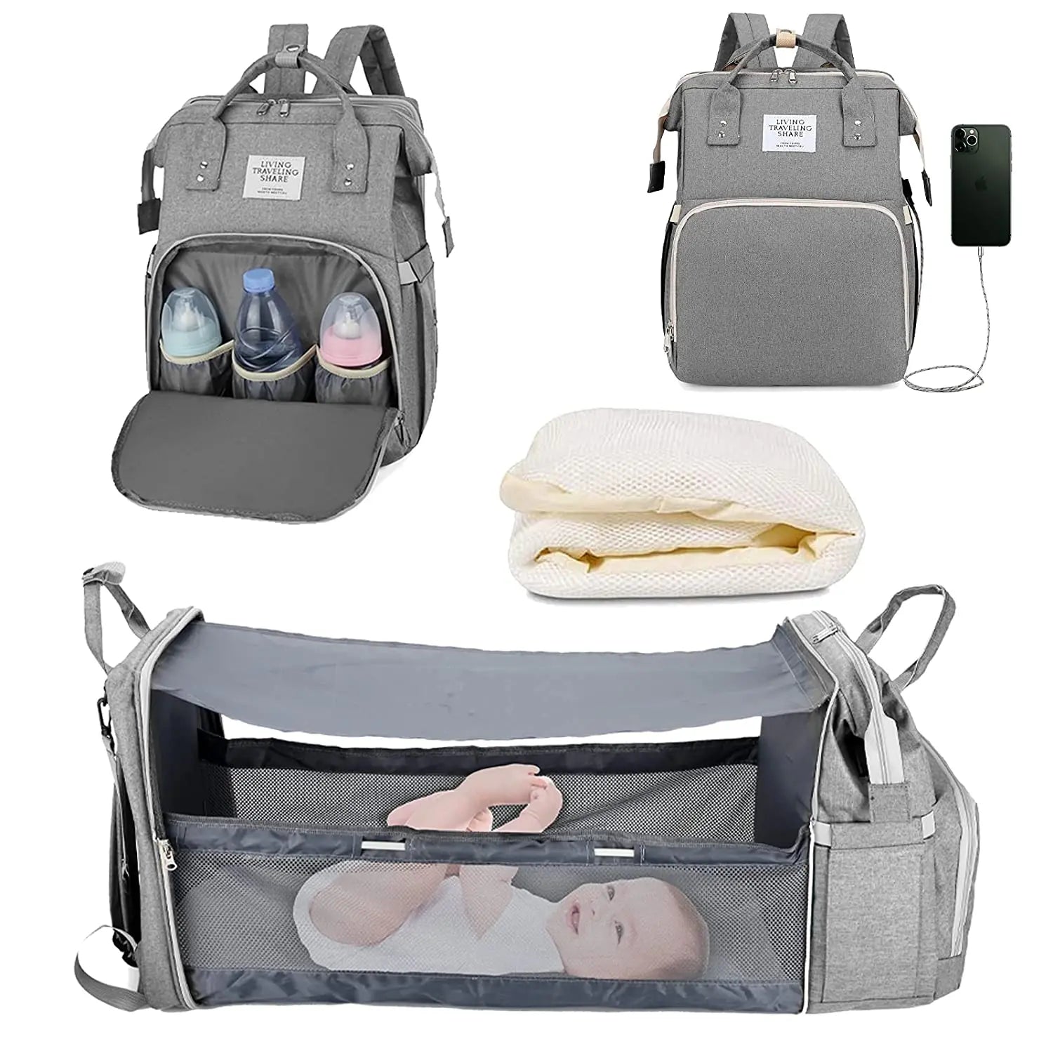 Pañalera Convertible a Cuna Colecho Portátil | Impermeable, Térmica y con Puerto USB
