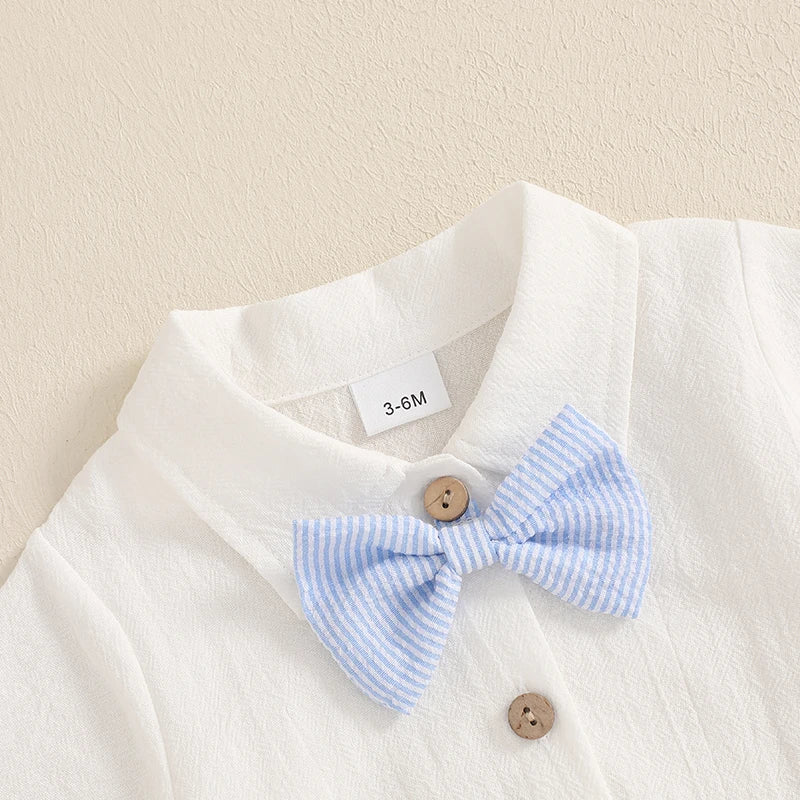 Conjunto de Caballero para Bebé Niño: Mameluco, Pantalón Corto y Corbatín (0-18M)