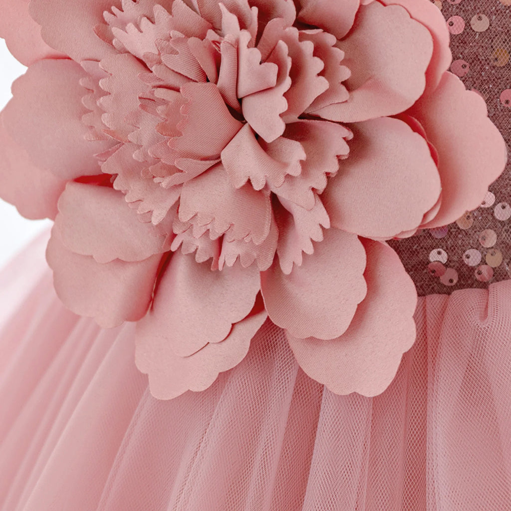 Vestido Elegante de Flores y Lentejuelas para Bebé Niña| Ideal para Bautizos y Primer Cumpleaños  (6M-3T)