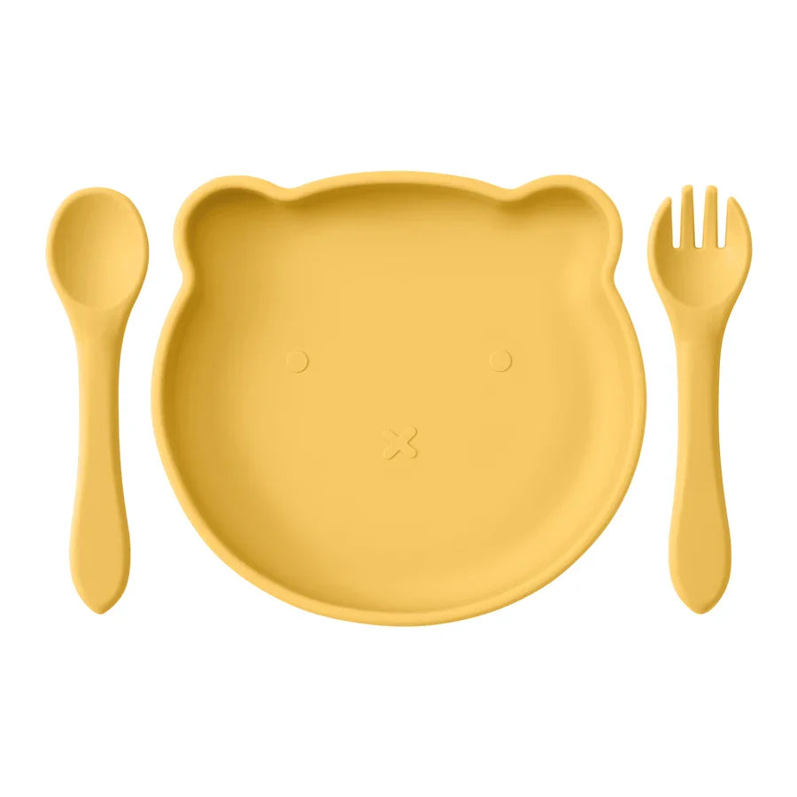  Vajilla para niños o bebé de silicona, plato con ventosa de succión sin BPA's, cuchara y tenedor.