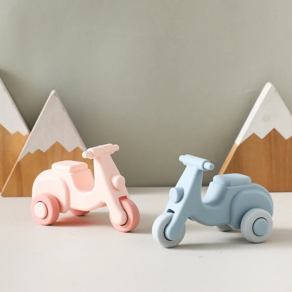 Coche de Juguete Montessori de Silicona | 2-en-1 Mordedera y Juguete Educativo