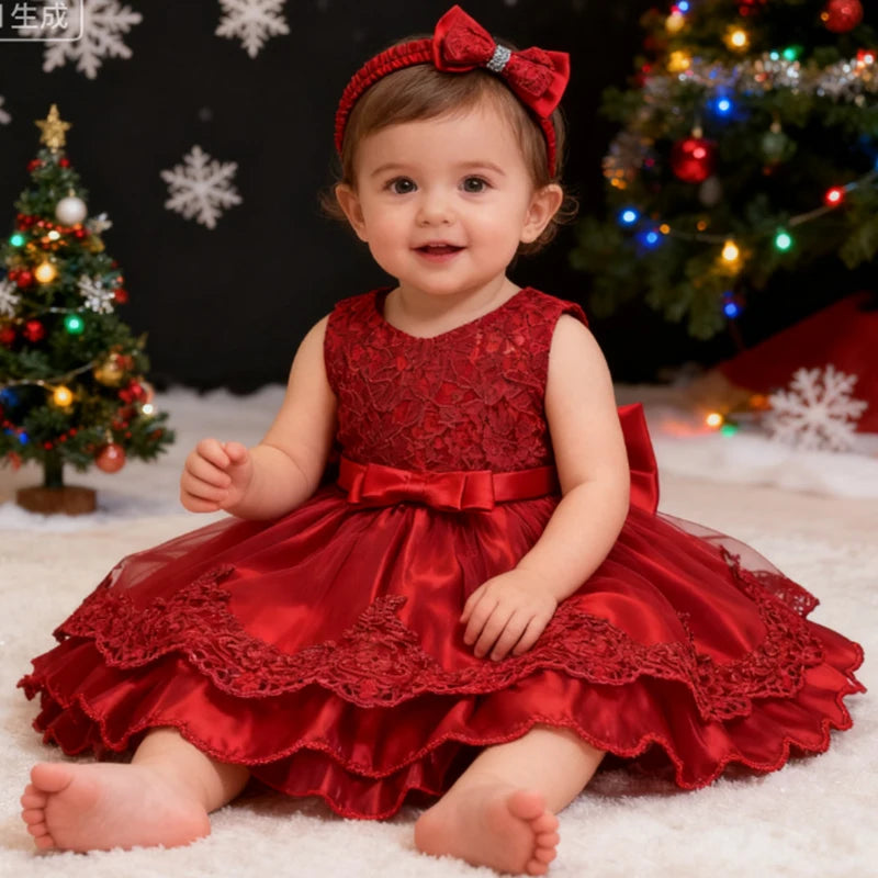 Vestido de Princesa Rojo para Bebé:  Navidad y Fiesta