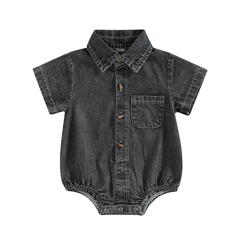 Mameluco de Mezclilla (Denim) para Bebé - Manga Corta y Cuello