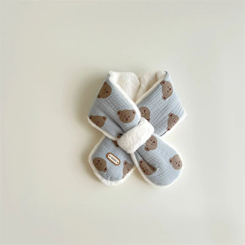 Bufanda de Invierno de Felpa con Cruce (Estilo Coreano): Diseño de Oso (1-10 Años)