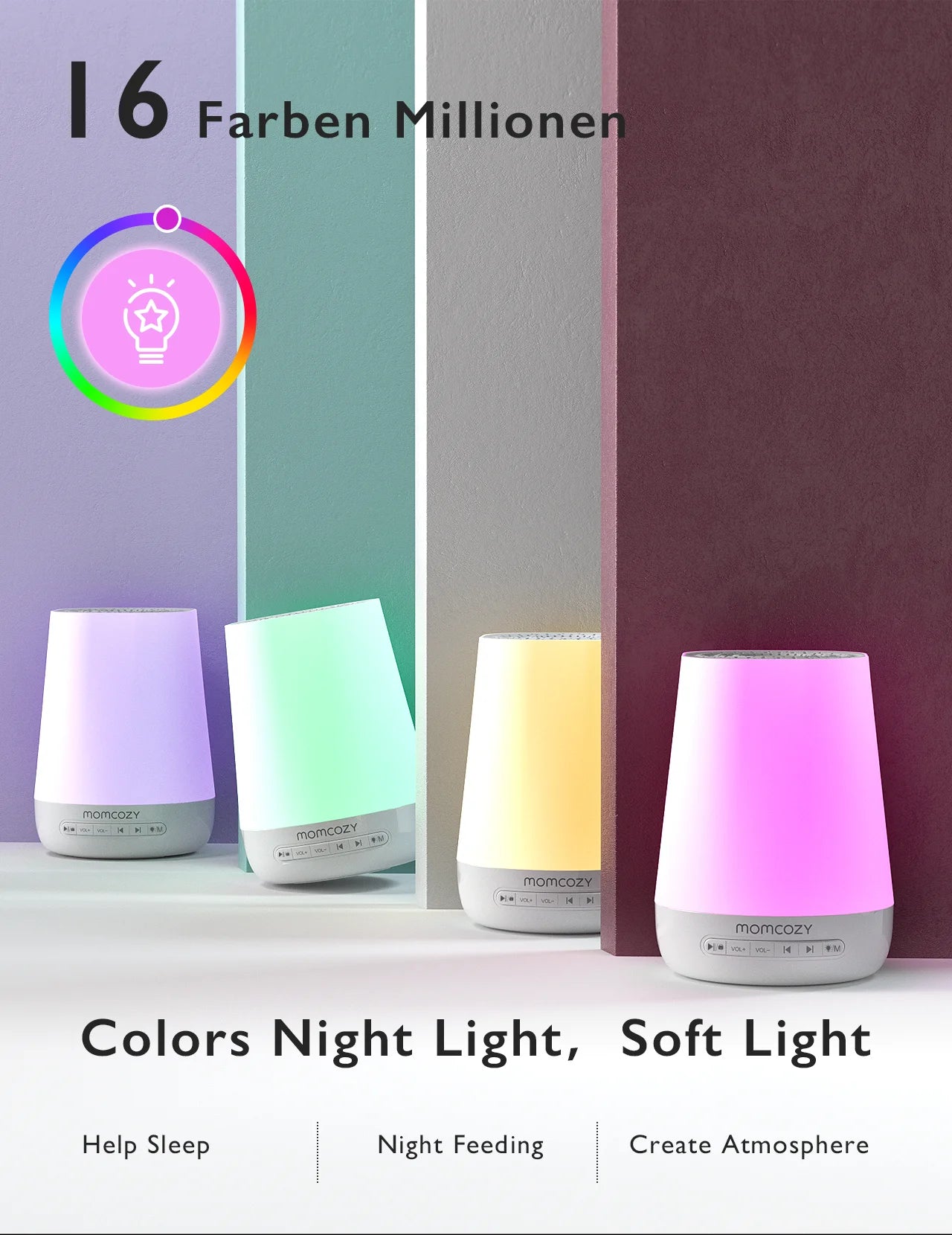 Máquina de Ruido Momcozy Smart | 34 Sonidos, Luz Nocturna RGB y Control Remoto por Aplicación (Wi-Fi)