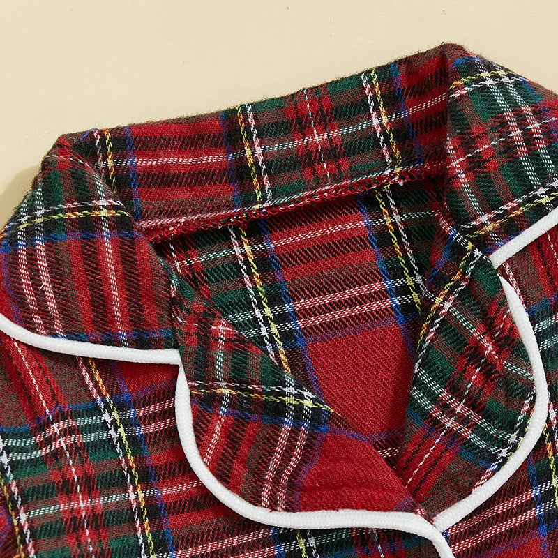 Mameluco/Body a Cuadros Navideños Unisex (Cuello Camisero y Manga Larga)