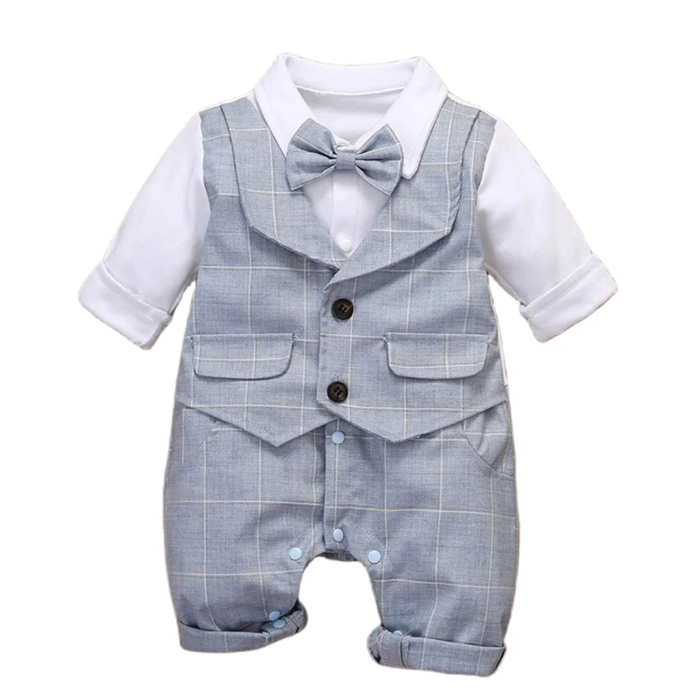 Conjunto Formal de Bebé Niño: Mameluco de Cuadros y Corbata de Moño (3-24M)