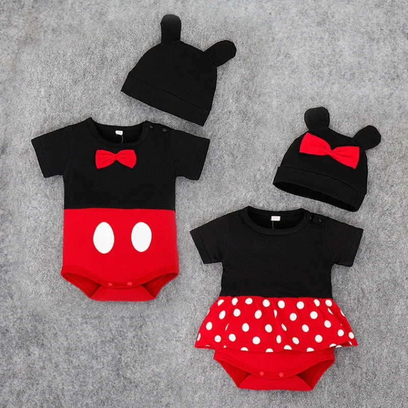 Conjunto de Verano Mickey y Minnie Mouse  | Mameluco y Falda (0-12 meses)