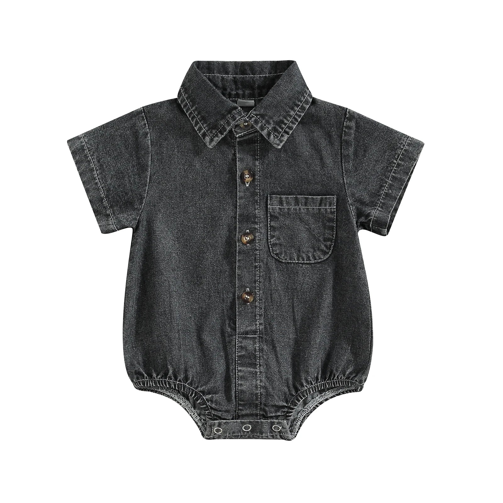 Mameluco de Mezclilla (Denim) para Bebé - Manga Corta y Cuello