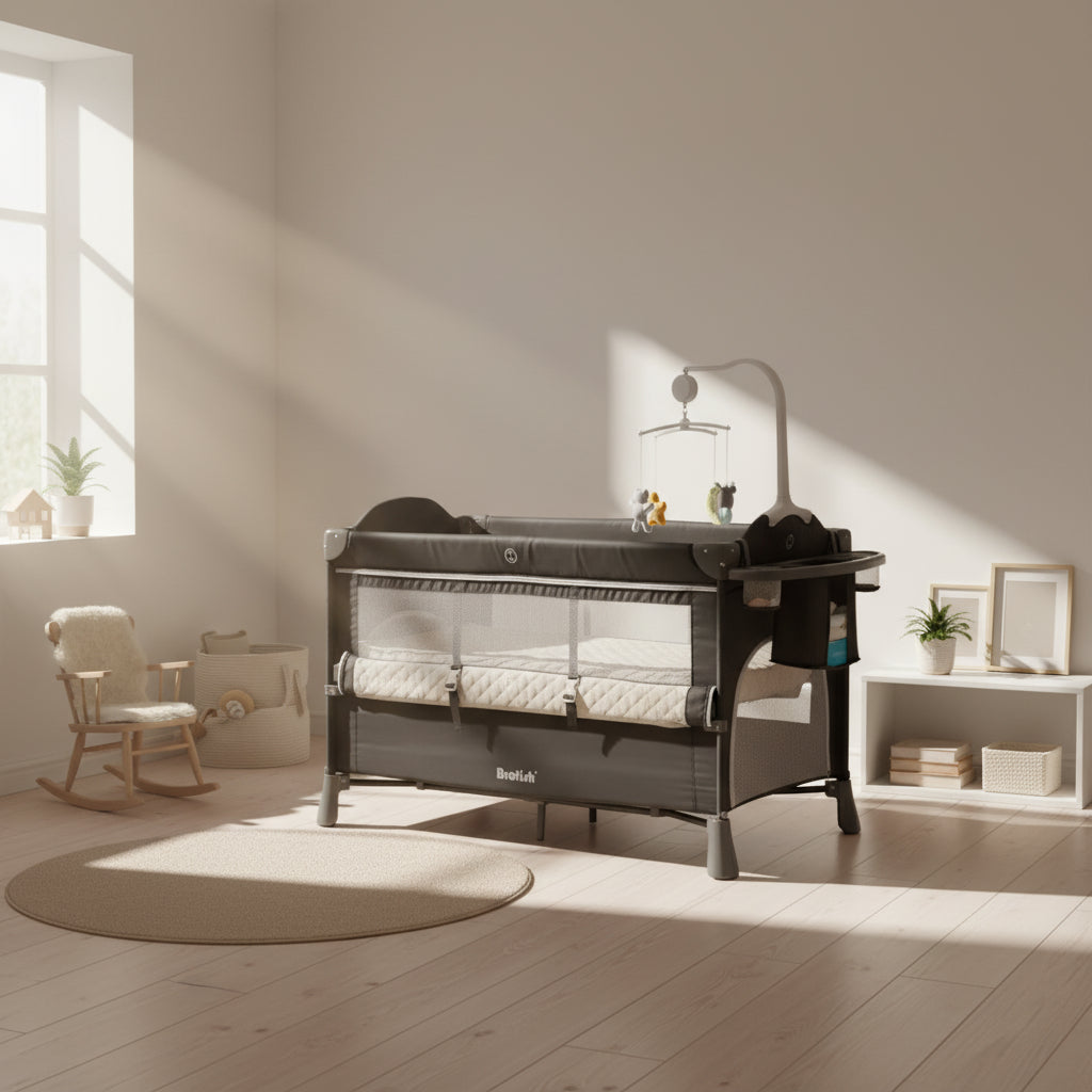 Cuna Plegable Multifuncional Brotish 5 en 1 (Colecho, Mecedora y Corral)