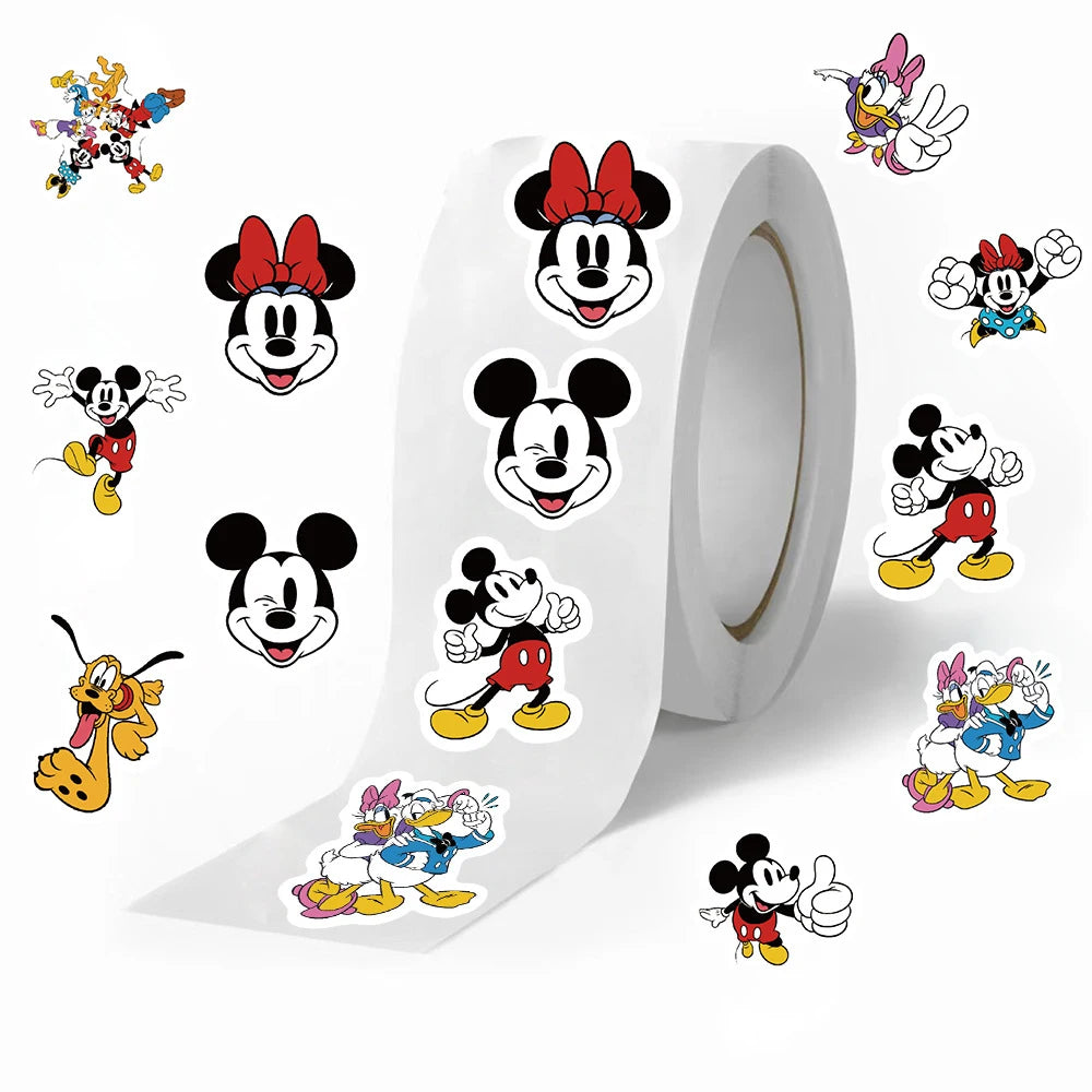 Rollo de 500 Pegatinas Disney: Mickey, Minnie y Amigos | Decoración DIY y Recompensas
