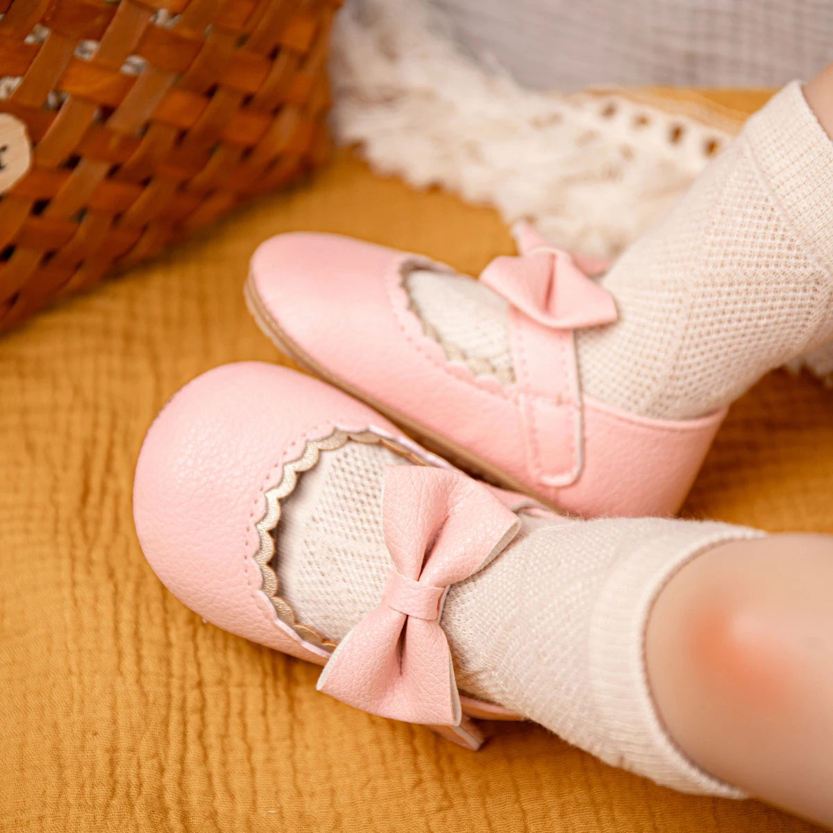 Zapatos Retro de Princesa con Moño - Suela Suave Antideslizante para Primeros Pasos