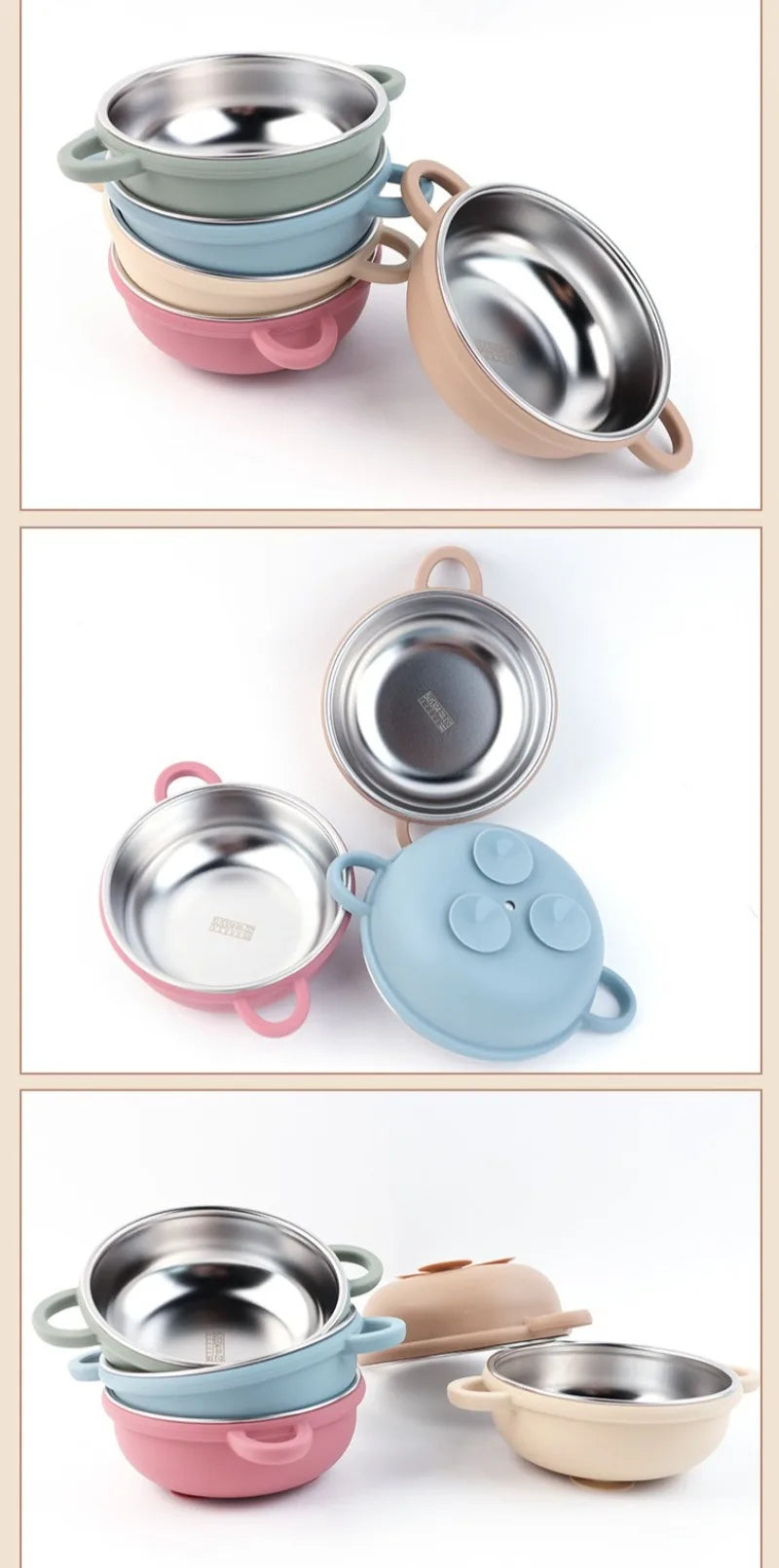 Tazón de Alimentación Dual | Acero Inoxidable Interior con Ventosa de Silicona Antideslizante