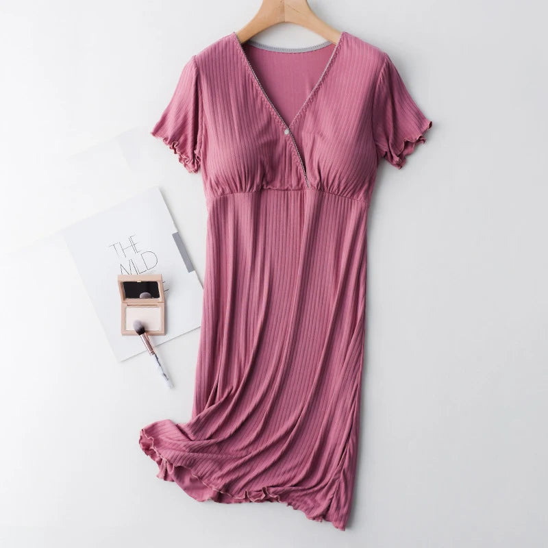 Camisón de Lactancia Premium | Vestido de Embarazo, Pijama Holgado con Soporte de Busto