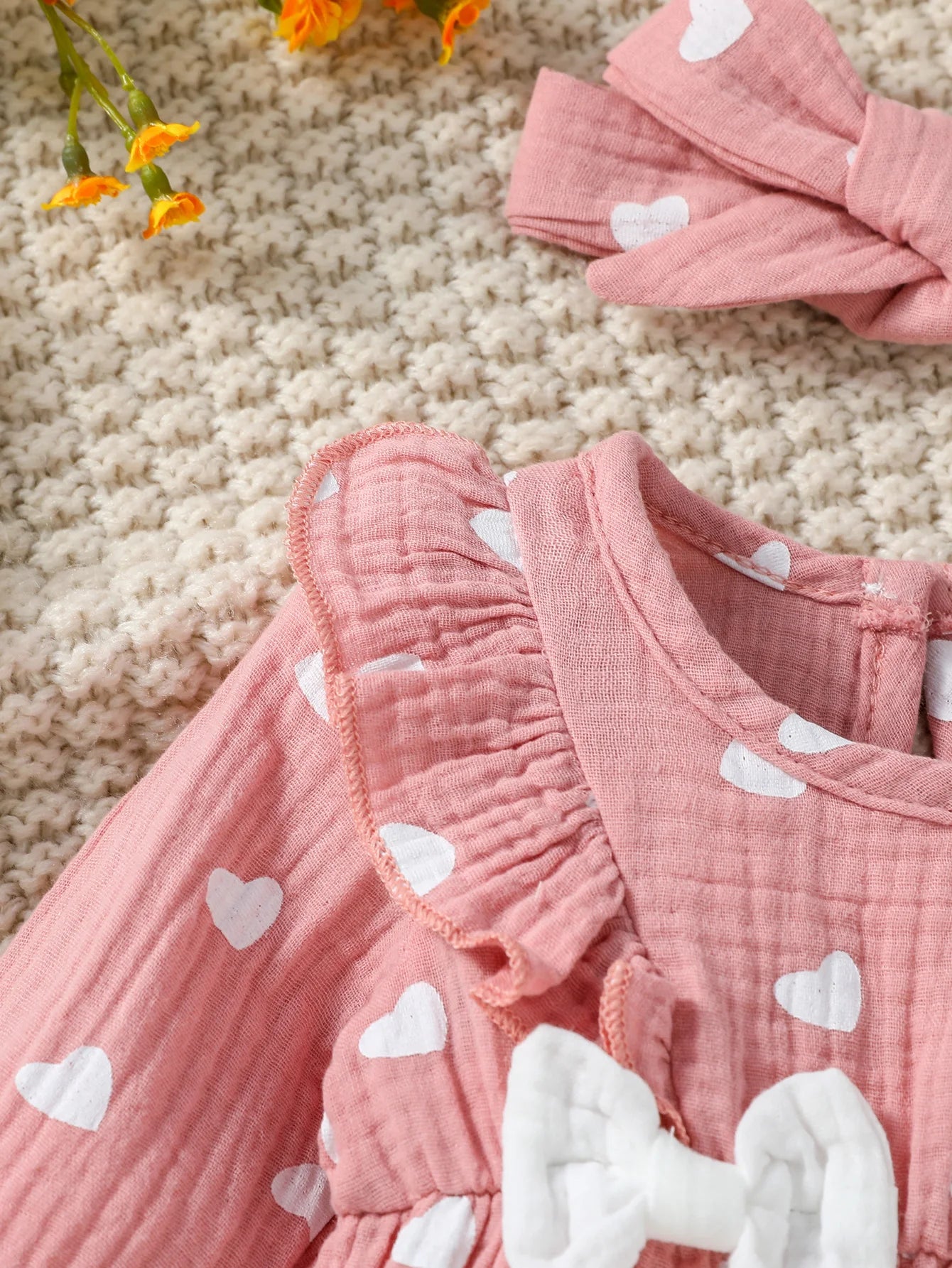 Mameluco de niña diseño Floral (0-6M): Comodidad 100% Algodón y Diadema a Juego