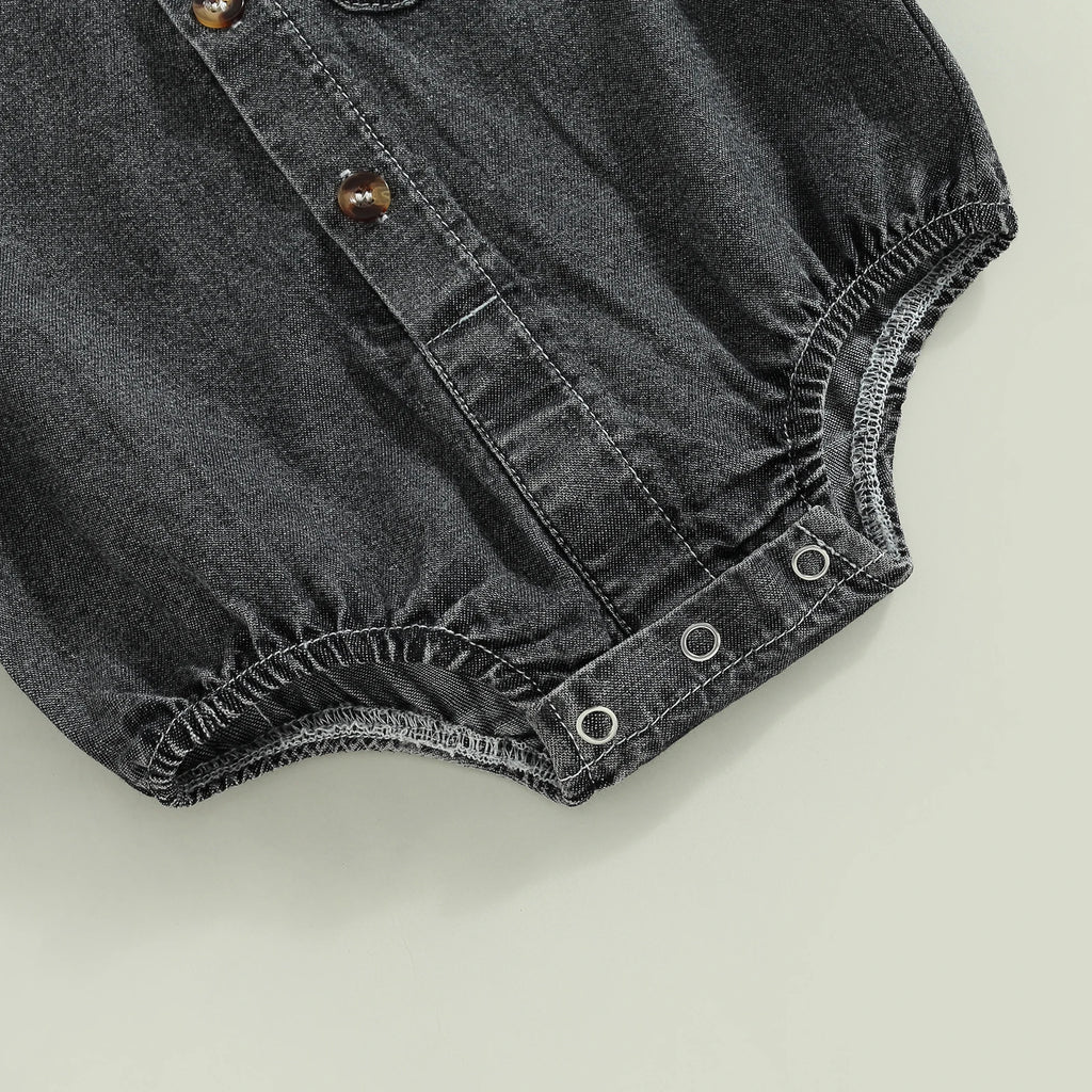 Mameluco de Mezclilla (Denim) para Bebé - Manga Corta y Cuello