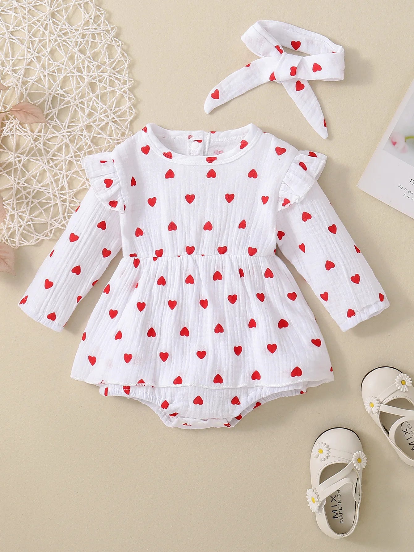 Vestido de Cuello Redondo con Corazones | Ocasiones Especiales y San Valentín (0-24M)