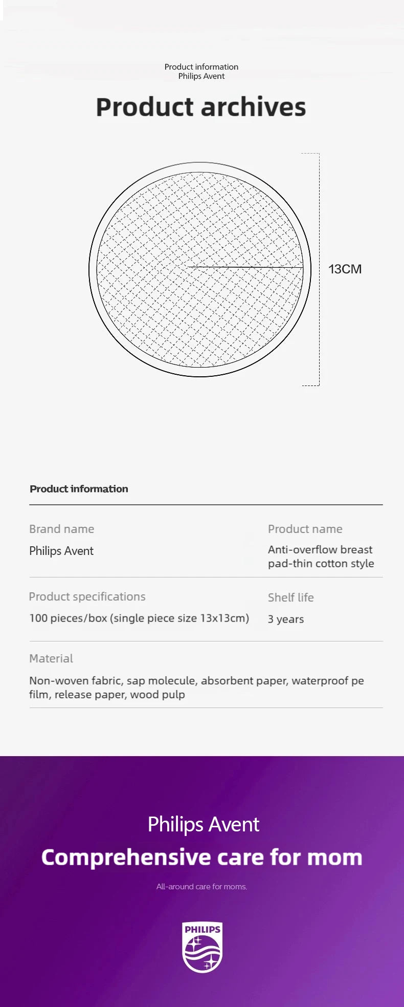 100 pzas Almohadilla de Lactancia Desechable Philips Avent | Algodón Suave, Fina y Antidesbordamiento