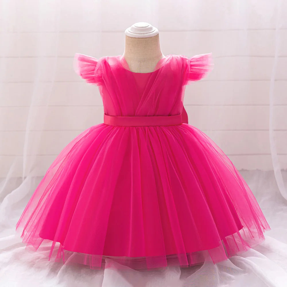 Vestido de Fiesta para Bebé: Falda de Malla con Mangas de Vuelo (6M-3T)