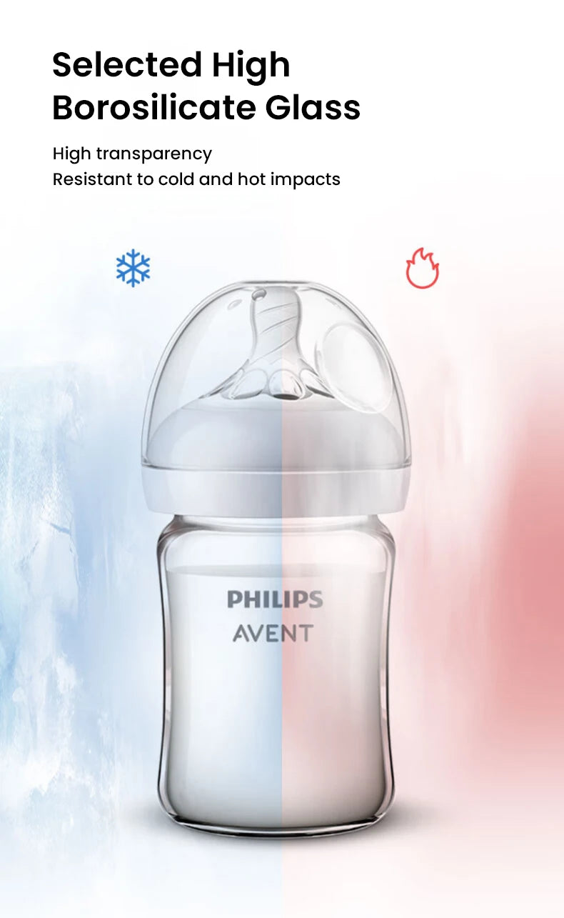 Biberón de Vidrio Philips Avent (125 ml/160 ml) | Borosilicato Puro, Calibre Ancho y Sistema Air Flex