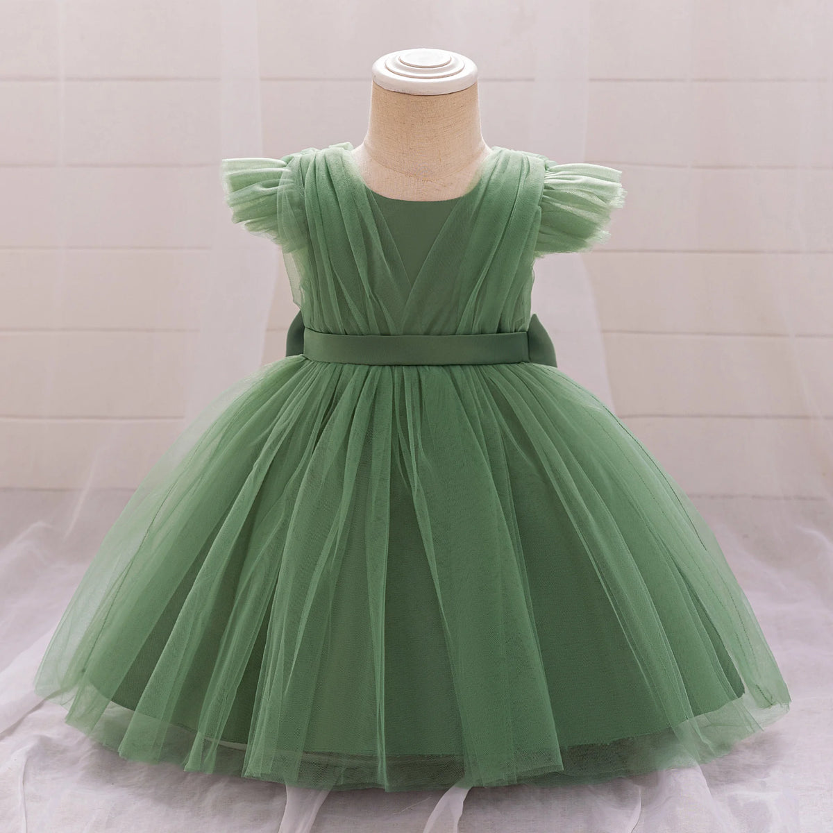 Vestido de Fiesta para Bebé: Falda de Malla con Mangas de Vuelo (6M-3T)