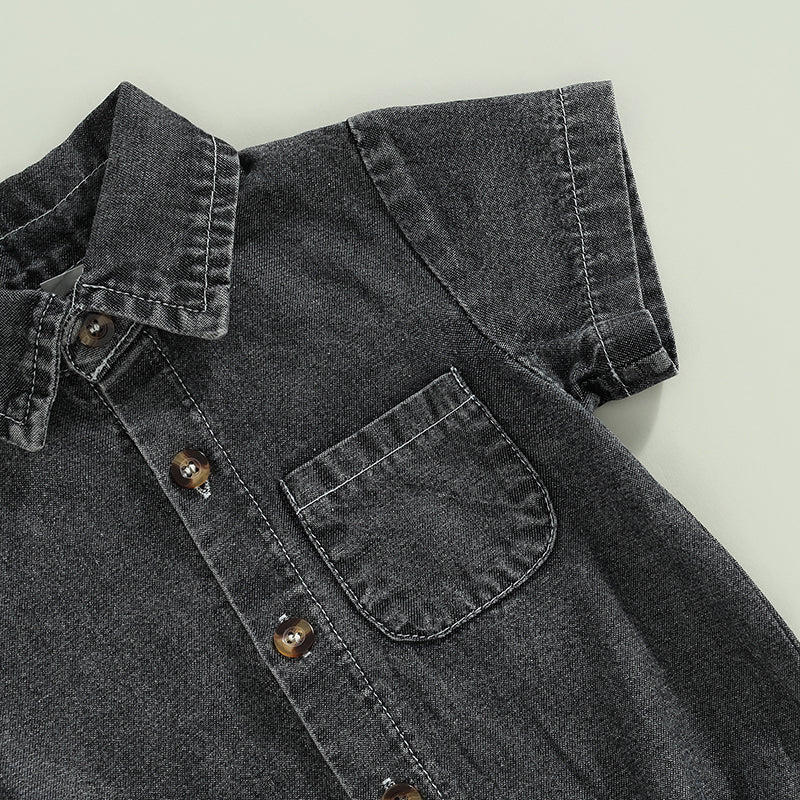 Mameluco de Mezclilla (Denim) para Bebé - Manga Corta y Cuello