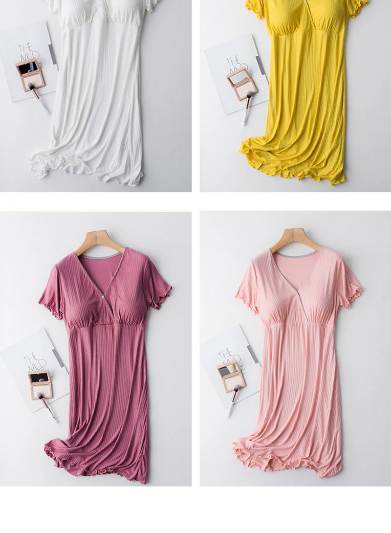 Camisón de Lactancia Premium | Vestido de Embarazo, Pijama Holgado con Soporte de Busto