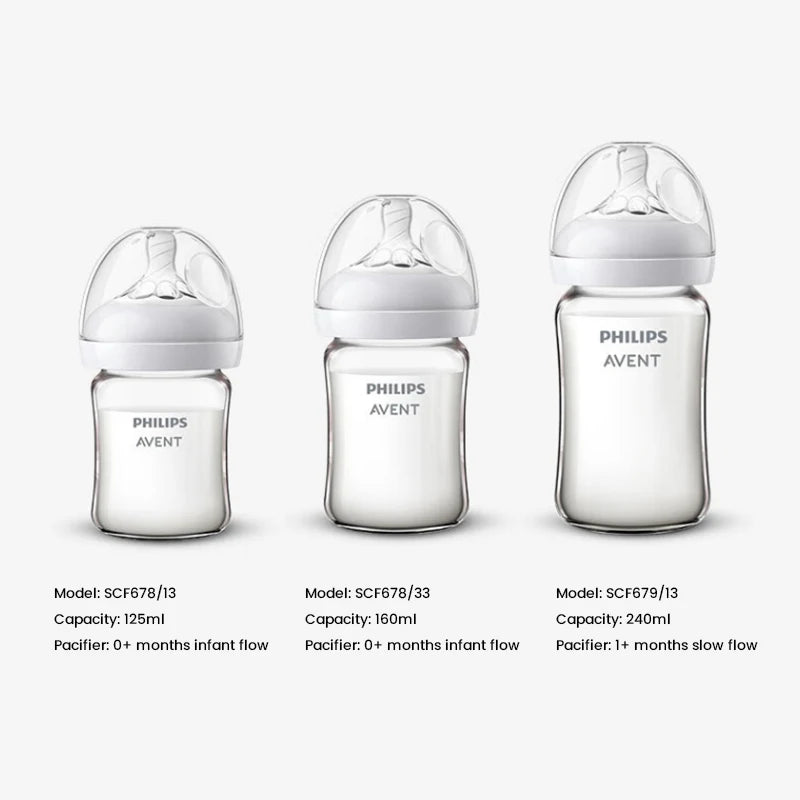 Biberón de Vidrio Philips Avent (125 ml/160 ml) | Borosilicato Puro, Calibre Ancho y Sistema Air Flex