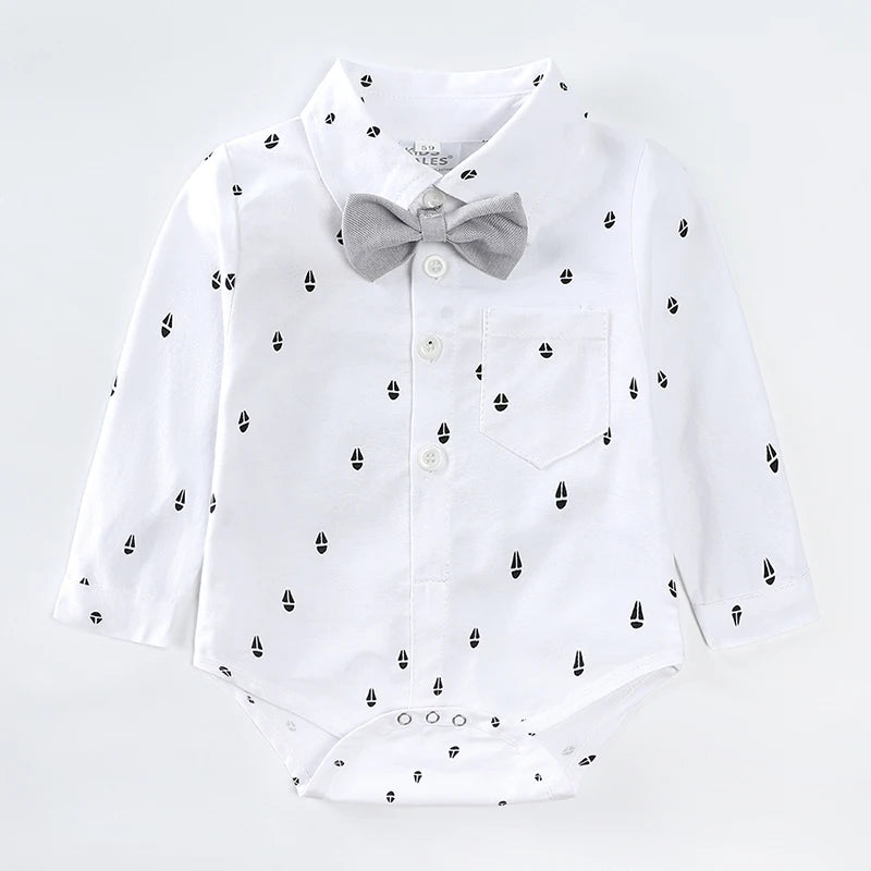 Conjunto de Caballero para Bebé Niño: Mameluco Corto, Pantalón de tirantes y Gorro (0-3T)