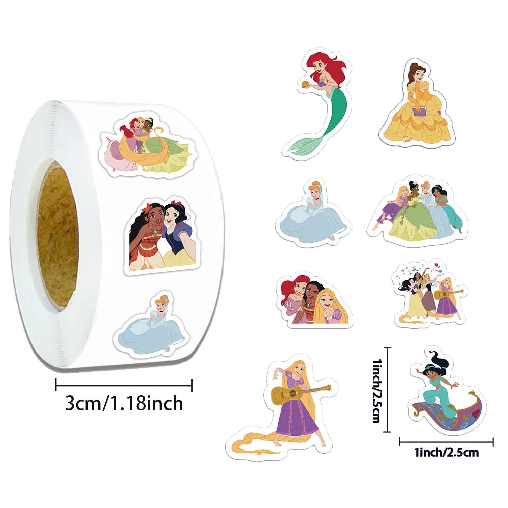 Rollo de 500 Pegatinas de Princesas Disney| Decoración DIY y Recompensas
