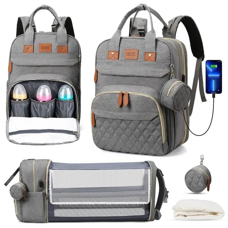 Pañalera Convertible a Cuna Colecho Portátil | Impermeable, Térmica y con Puerto USB