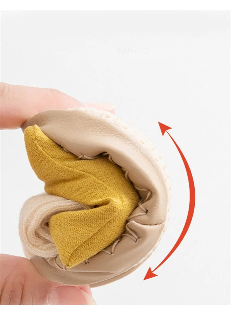 Zapatos-Calcetin Antideslizantes de Princesa con moño- Suela de Cuero Suave (Otoño)