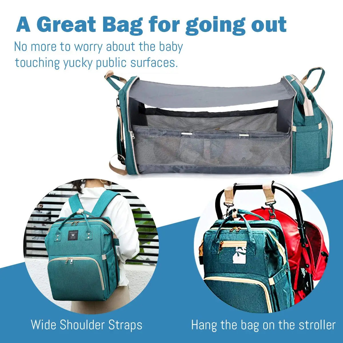 Pañalera Convertible a Cuna Colecho Portátil | Impermeable, Térmica y con Puerto USB