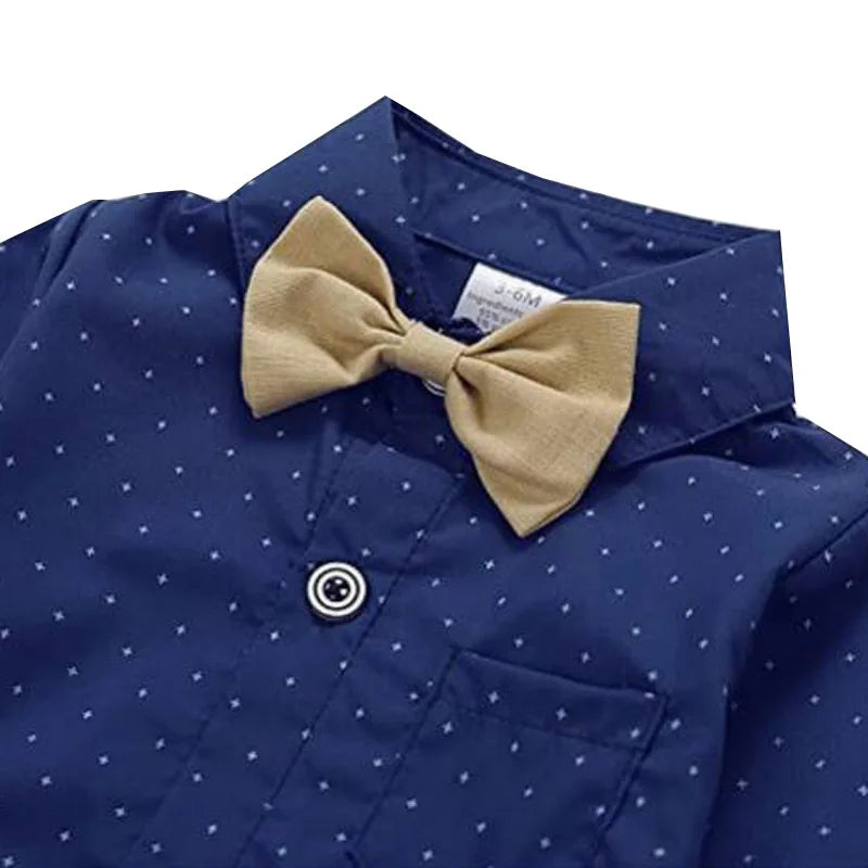 Conjunto de Boda y Fiesta Formal: Mameluco, Pantalón, Tirantes y Moño (3-24M)