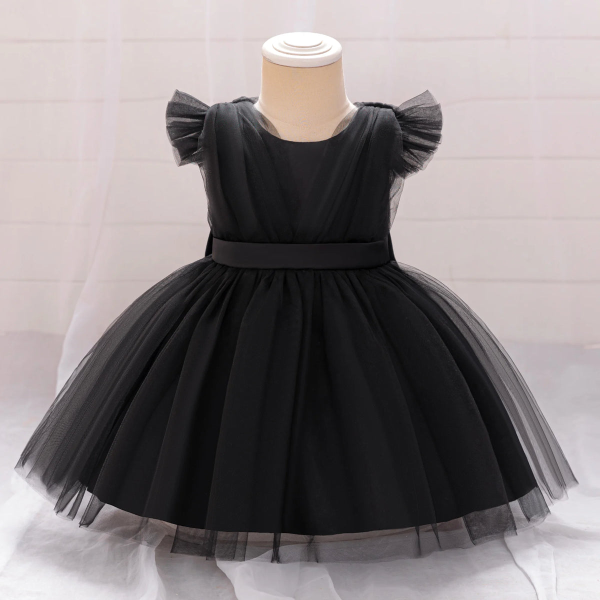 Vestido de Fiesta para Bebé: Falda de Malla con Mangas de Vuelo (6M-3T)