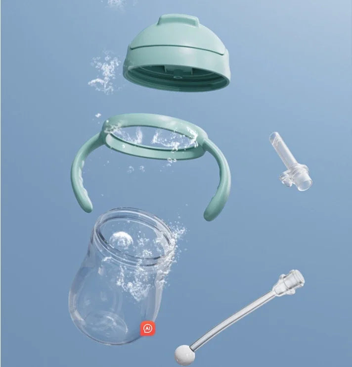 Botella de Agua con Popote y Válvula de 300 ml | Portátil, Antiderrames y con Asa para Entrenamiento