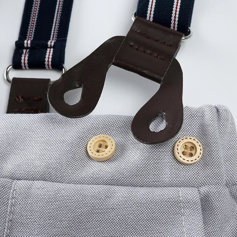 Conjunto de Caballero para Bebé Niño: Mameluco Corto, Pantalón de tirantes y Gorro (0-3T)