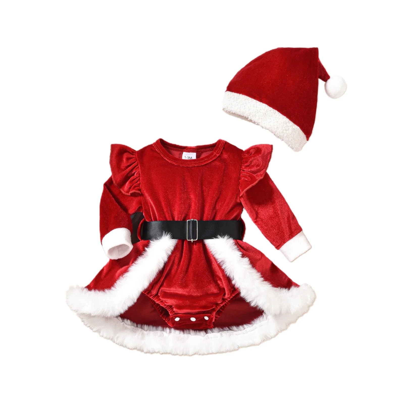 Conjunto de vestido navideño (Vestido-Mameluco + Gorro) (0-24M)