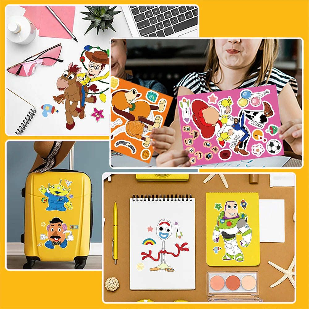 8/16 Hojas de Pegatinas-Rompecabezas de Toy Story | ¡Crea Caras Únicas!