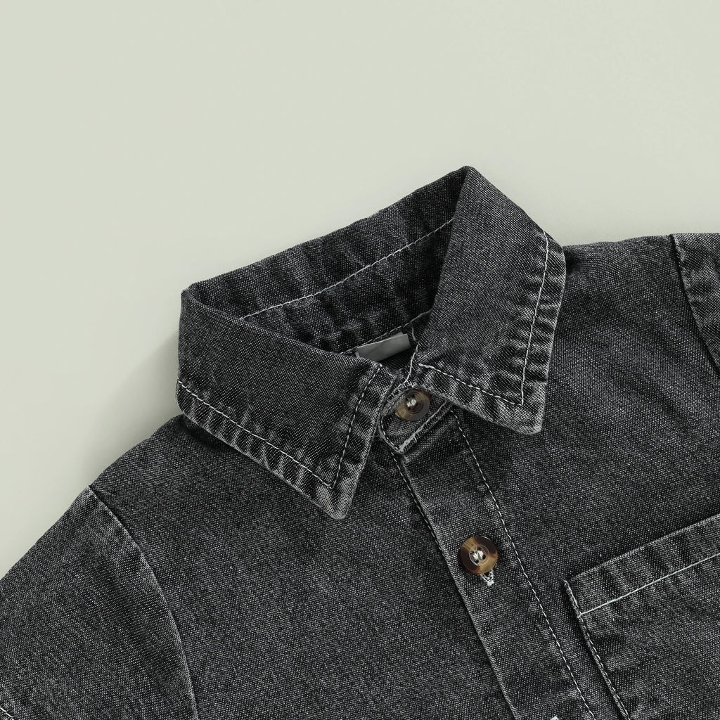 Mameluco de Mezclilla (Denim) para Bebé - Manga Corta y Cuello