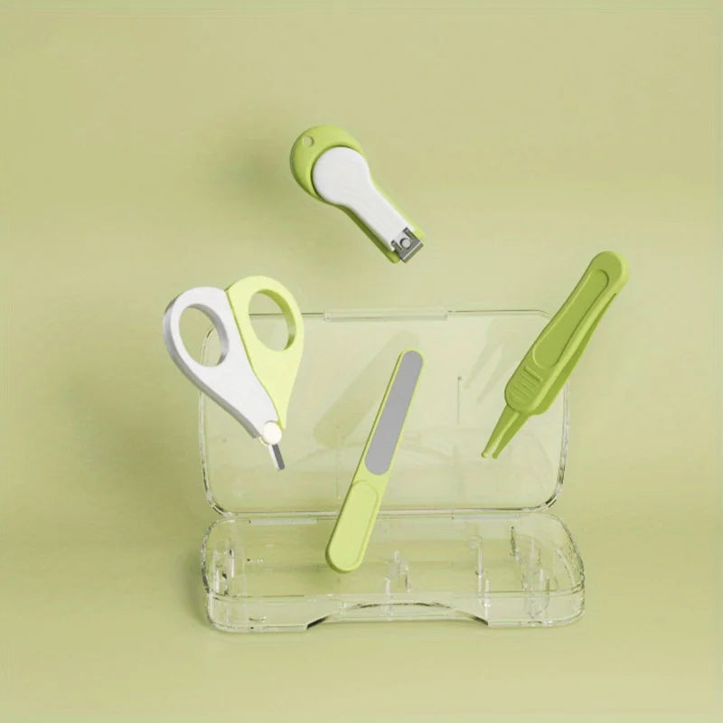 Set de 4 piezas Cuidado de Uñas para Bebé | Cortaúñas de Acero Inoxidable, Cóncavo y Seguro